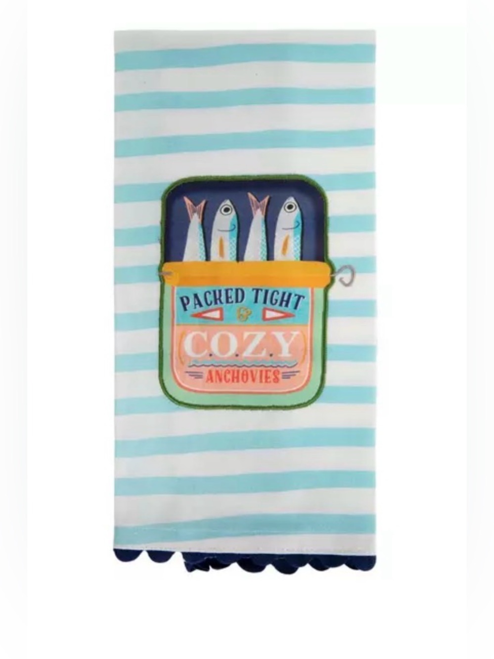 🐟 🆕 Cozy Anchovies Striped Kitchen Towel - White & Light Blue